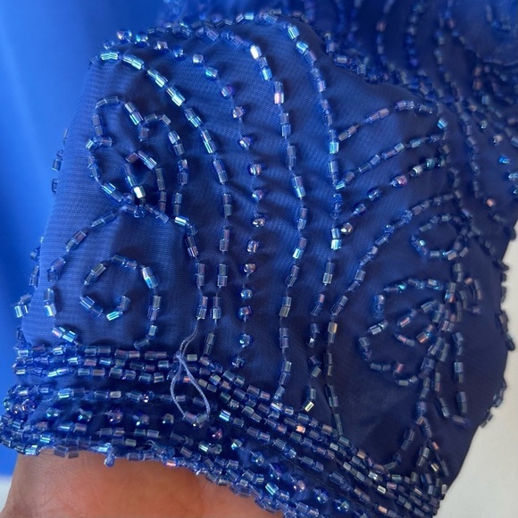 Mother Of The Bride Dress Size Medium Blue Iris Knee Length W Beading Jack Bryan - Picture 6 of 15